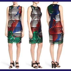 $745 BOSS Hugo Boss Danyna Sheath Dress‎ in White Black Blue [SZ 4 US ]